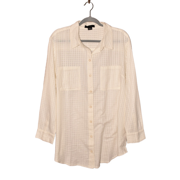SANCTUARY NEW‎ $89 Textured Checkered Button Down Collared Blouse Ivory 3X - Picture 1 of 2